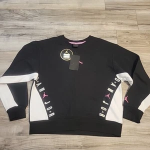 Air Jordan Sweater Girls XL Black Pink Jumpman Logo Pullover Fleece Sweatshirt - Imagen 1 de 13