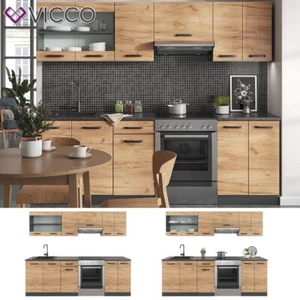 Cucina componibile blocco cucina ad incasso Raul 240 cm antracite quercia Vicco - Foto 1 di 7