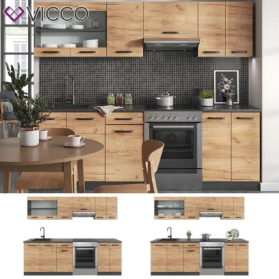 Cucina componibile blocco cucina ad incasso Raul 240 cm antracite quercia Vicco - Immagine 1 di 4