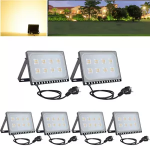 6x 50W LED floodlight with plug flood light outdoor spotlight garden lamp warm white slim - Picture 1 of 10