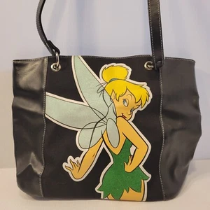 Disney Tinker Bell Tote Purse Glitter Vintage Faux Leather & Canvas Shoulder Bag - Picture 1 of 5
