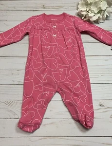 Carter’s Baby Girl Footed Coverall Bright Pink With Hearts Size - 3 Months NWT - Picture 1 of 5