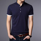 Men's Mandarin Collar Slim Fit Pique Grandad Shirts Short Sleeve Pullovers
