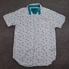 Straight Faded Button Up Shirt Mens Small White All over print Glasses Dad Fun