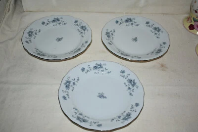3 platos de ensalada Johann Haviland Baviera Alemania guirnalda azul borde platino como nuevos Foto 1 de 3