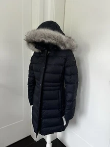 TOMMY HILFIGER Damen Daunen Parka Jacke Mantel Dunkelblau Pelz Fell Gr. S 36 - Bild 1 von 11