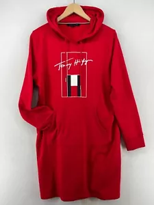 TOMMY HILFIGER Dress XL Hooded Fleece Sweatshirt Pullover Cotton Blend Red - Picture 1 of 15