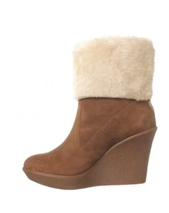 Coach Winona Suede/Shearling Fur Wedge Ankle Bootie Tan Sz 6 - Picture 1 of 9