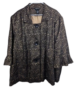 Maggie Barnes Womens Plus Black Lace Gold Blazer Jacket 3/4 Ruffle Sleeve 4X - Picture 1 of 12