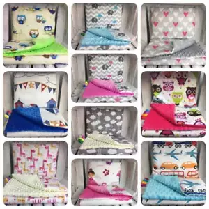 Baby Bedding Set Cot Reversible Pillow Blanket (75X100cm) Cotton & Plush Cuddle - Picture 1 of 23