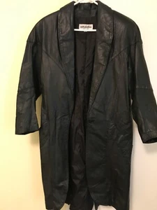 Black long leather coat - Picture 1 of 8