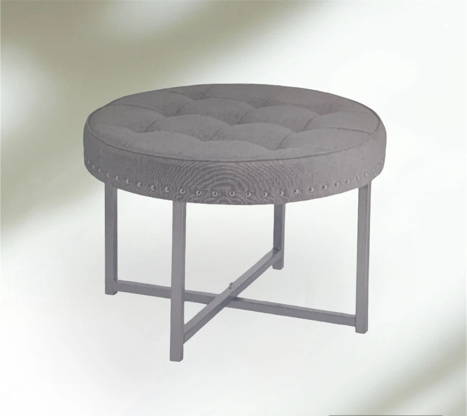 Sitzhocker runder Polsterhocker aus Metall und Polyester mit modernen Nieten - Bild 1 von 1