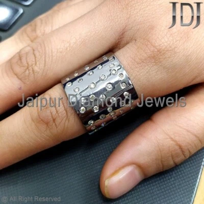 925 Sterling Silver Natural Pave Diamond Unisex Jewelry Ring Eternity Band Ring - Image 1 of 2