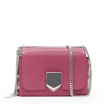 Bolso de hombro JIMMY CHOO Lockett Petite rosa fucsia cuero granulado hebilla Foto 1 de 4