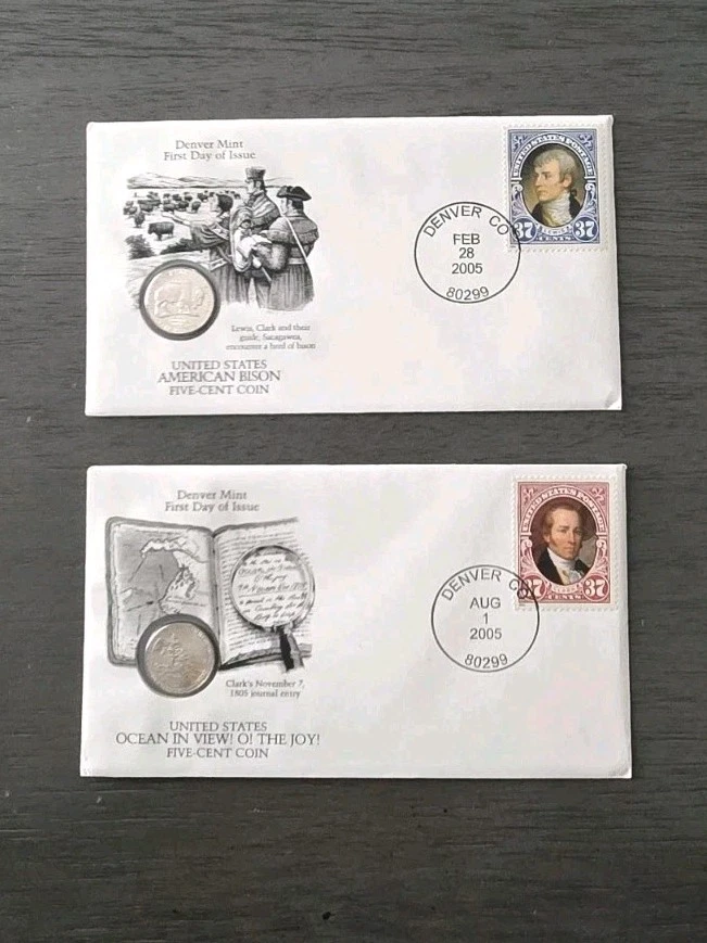 2005 Lewis & Clark Commemorative Nickel Set First Day Covers Denver Mint COA - Image 1 of 4