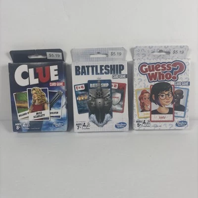 (3 PACK) Hasbro Card Games - Clue / Guess Who?/ Battleship.  Travel Games. - Image 1 of 4