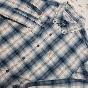 Carhartt Mens L Blue Plaid Long Sleeve Button Down Relaxed Fit Shirt Casual - Picture 1 of 15