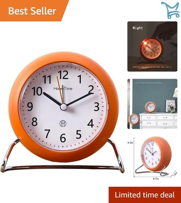 4 Inch Round Silent Alarm Clock Battery Operated Light Up Desk Bedroom - Image 1 of 4