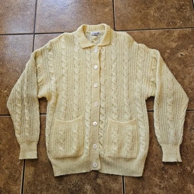 Vintage Adele Joyce Sweater Knit Mohair Blend Light Yellow Cardigan Button Up SM - Image 1 of 4