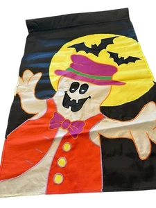 Bandiera da giardino vintage Halloween divertente fantasma ricamata striscione veranda 44x27" reversibile - Foto 1 di 5