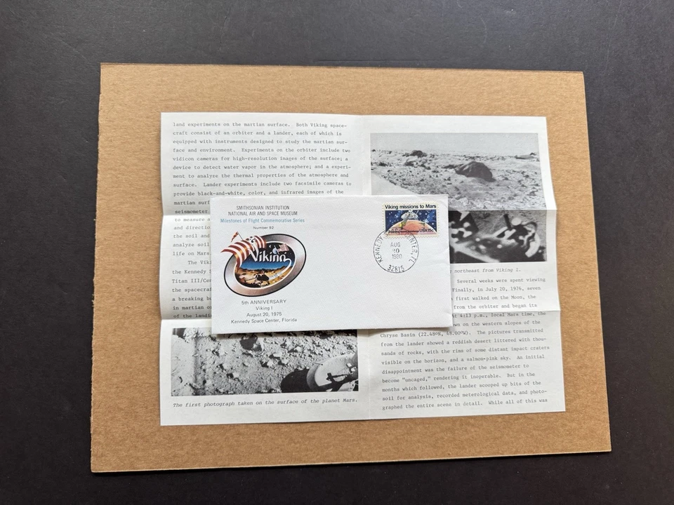 US 1980 Flight Millstone Cover#92 +NASA Viking 1 Mission +Info Page - Image 1 of 1
