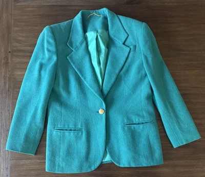 Chaqueta Blazer Doncaster Camello Mujer Grande Verde Azulado Un Botón Botones Dorados EE. UU. Foto 1 de 4