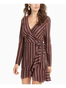 CRYSTAL DOLLS Womens Burgundy Long Sleeve Short Wrap Dress XXS - Picture 1 of 8