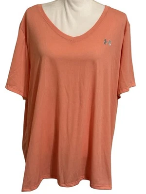UNDER ARMOUR Loose Heatgear Bubble Tech Peach V Neck Tee Women’s Size 2X NWT - Image 1 of 4