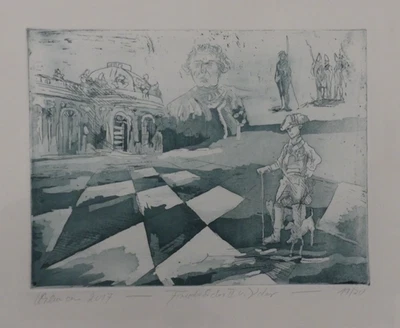 Radierung Horst Uhlemann  handsigniert Original  Friedrich 2. und Vater, 24 x 31 - Bild 1 von 2