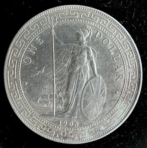 1908 Bombay Mint Silber Trade Dollar 1 $ One Dollar Münze #13 - Bild 1 von 8