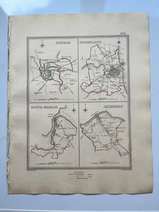 Durham towns antique map Durham Sunderland South Shields Gateshead 1835 - Picture 1 of 7