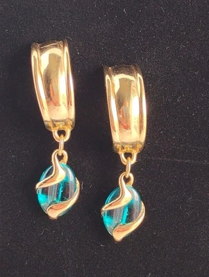 Pendientes colgantes Swarovski Gripoix tono dorado cristal turquesa Foto 1 de 4