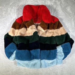 Chaqueta de felpa BLANKNYC para mujer S arco iris pop rayas piel sintética recortada peluda funky - Imagen 1 de 9