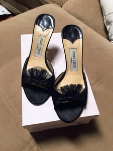 $465 Jimmy Choo Satin & Tulle Mule Heels W/box Black - Sz 37.5 - Picture 1 of 4
