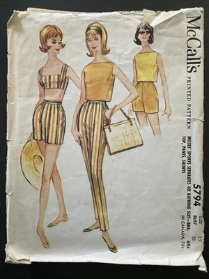 Vintage 1961 McCall’s 6805 Pants Shorts Top Size 12 Bust 32 Complete Cut Pattern - Image 1 of 4