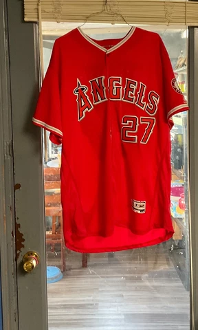 Los Angeles Angels Mike Trout #27 Jersey Mens 48 SEWN Authentic Majestic Cover
