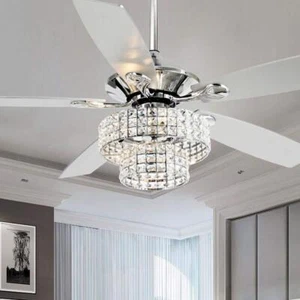 Parrot Uncle Ceiling Fan Chandelier 26"x52" Crystal Chrome w/Light Kit+Remote - Picture 1 of 6