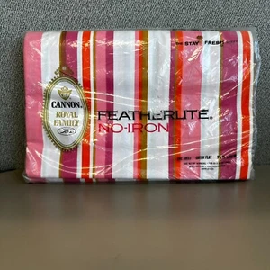 Cannon Royal Family Featherlite Pink Orange MONARCH STRIPES Queen Flat Sheet NOS - Picture 1 of 7