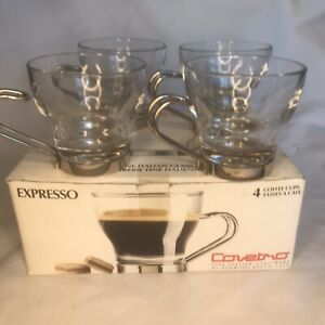 4 Covetro espresso cups glass with metal holder Bormioli Rocco Casa In Box