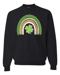 Cute Rainbow with Shamrock St Patricks Day Men Women Sweatshirt - Picture 1 of 7