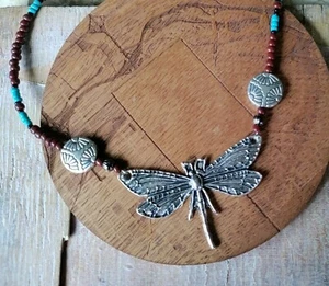 Dragonfly Beaded Necklace Hand Crafted Southwestern 15" 17" - Picture 1 of 6