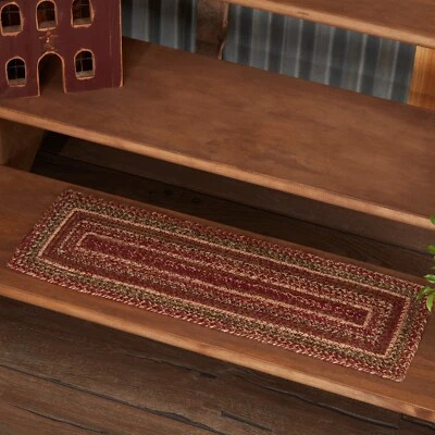 VHC BRANDS Cider Mill Jute Rectangle 8.5x27 Stair Tread Latex Country Primitive Burgundy