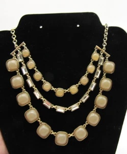 Retro Ann Taylor Pale Yellow Green Stone Rhinestones 3 Strand Chain Necklace - Picture 1 of 6