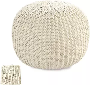 100% Cotton Handmade Unstuffed Ottoman Pouf Cover, Round Knitted Ottoman Pouf Co - Picture 1 of 7