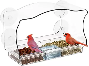 Acrylic Bird Feeder with 4 Suction Cups for Wild Bird Watching Outdoor Use - Picture 1 of 9