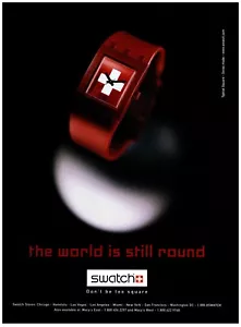 ANUNCIO IMPRESO, 2001 Reloj Swatch Típico Cuadrado Rojo El Mundo Sigue siendo Cruz Redonda - Imagen 1 de 1
