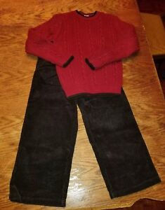 Gymboree Prim and Proper Cable Knit Sweater+Black Corduroy Pants Holiday 6/7 6 7