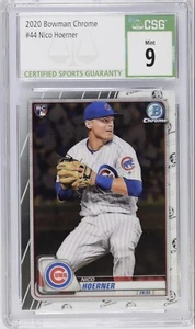 2020 Bowman Chrome #44 Nico Hoerner Rookie Card Graded CSG 9 MINT Cubs RC - Picture 1 of 2