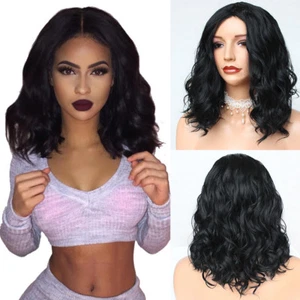 Peluca Bob Corta Sintética Ondulada Completa Negra Mujer Natural Moda Peluca Resistente al Calor - Imagen 1 de 10