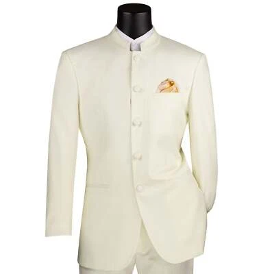 VINCI Men's Ivory 5-Button Classic-Fit Tuxedo w/ Banded Collar - NEW - Image 1 of 3